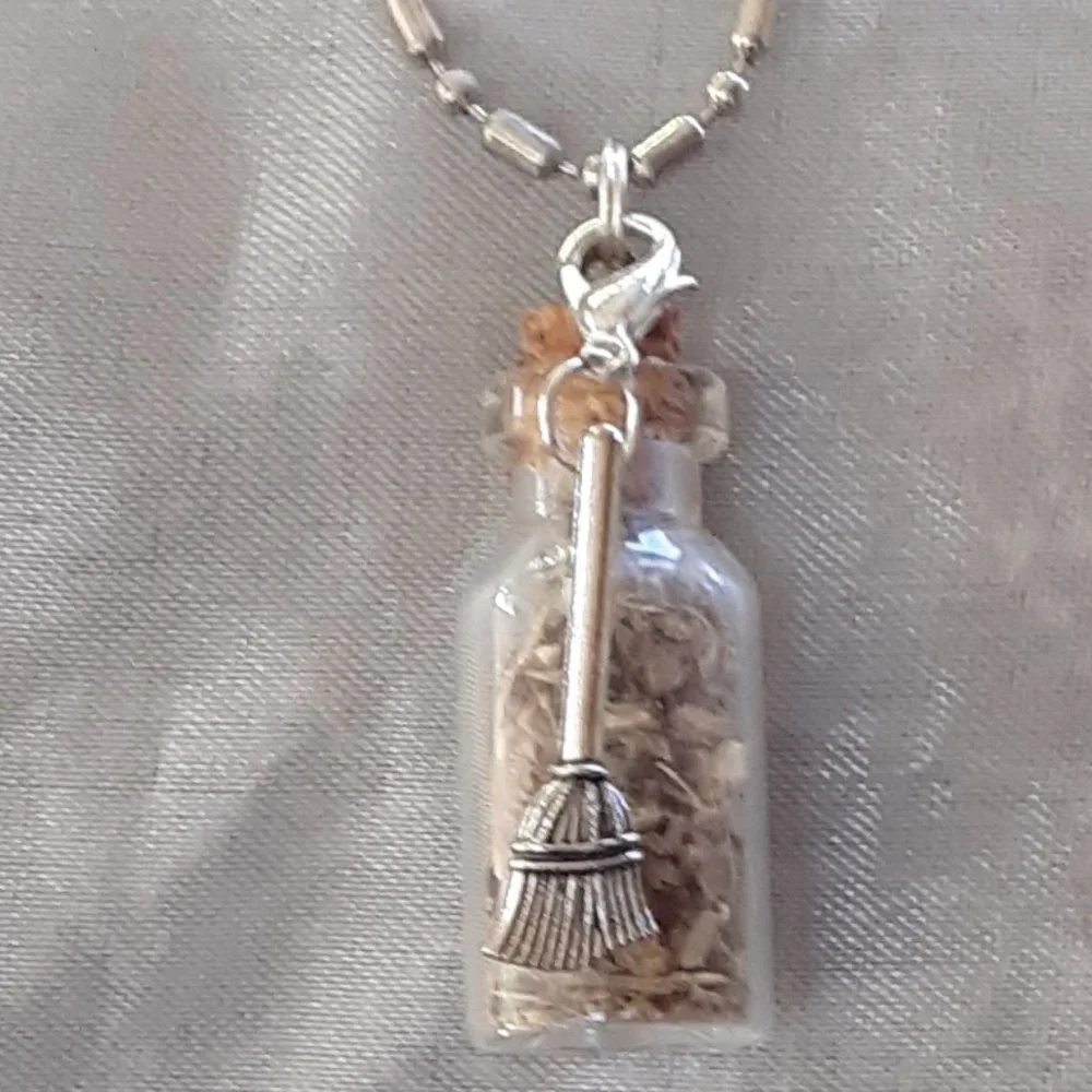 COPY- Wormwood Glass Bottle Necklace 3D Witch Hat Broom Zipper Pulls Handmade - Picture 2 of 7